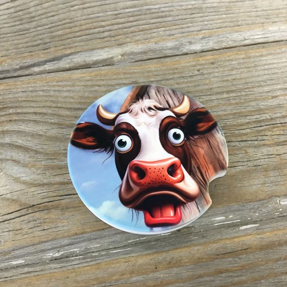 Wide Eyed Cow Funny Car Coasters - Picture 3 of 7
